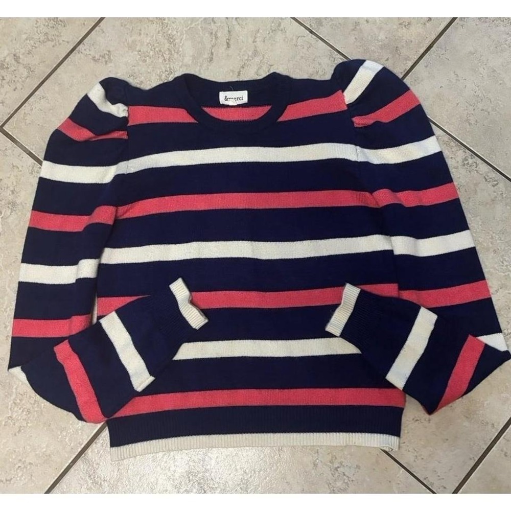 & Merci striped puff sleeve sweater size large